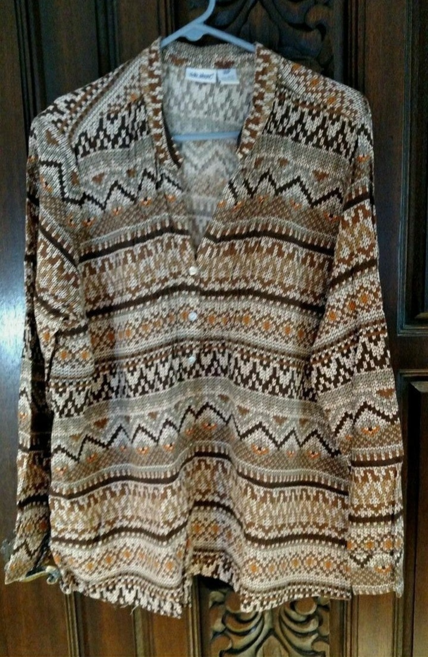 Vicki wayne brown blouse shirt top 18 petite 18p career fall winter